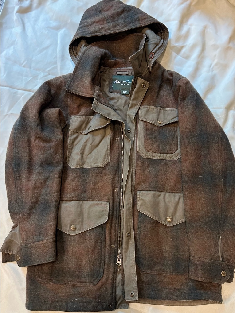 Eddie Bauer Brown and Olive Hooded Field Jacket